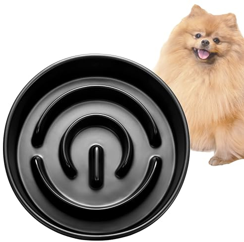 MOPANG Keramik-Slow-Feeder-Hundenäpfe für Kleine Rassen, Antischlingnapf für Katze und Kleine Hunde, Langsame Fütterung für Hunde Klein, Ø 16cm, 400ml, Dunkelgrau1