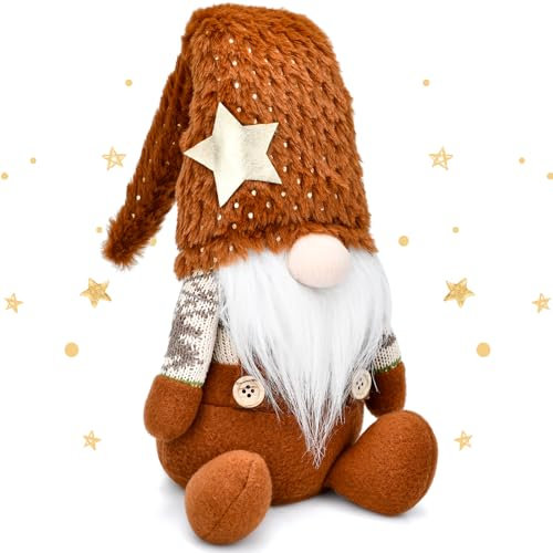 JOYSAL Weihnachtswichtel, Weihnachtsdeko Wichtel Figuren, 40cm Hoch Santa Tomte Gnom für Weihnachten Deko (Braun)