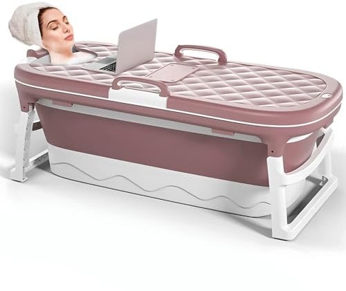 Warmiehomy Bañera plegable grande portátil, baño grueso con masaje y vapor, sauna casera para adultos y niños, color rosa