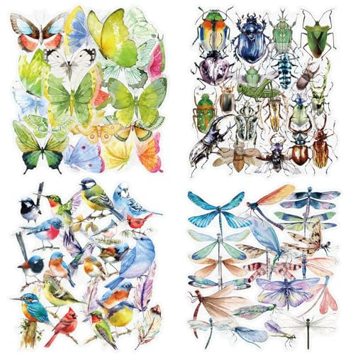 VSCO 160 Stück Transparente Dekorative Aufkleber, Scrapbooking Sticker Vogel Schmetterling Libelle Insekten PET Stickers für Laptop Tasse Gepäck Fotoalbum Notizbuch Tagebuch Grußkarte Umschlag