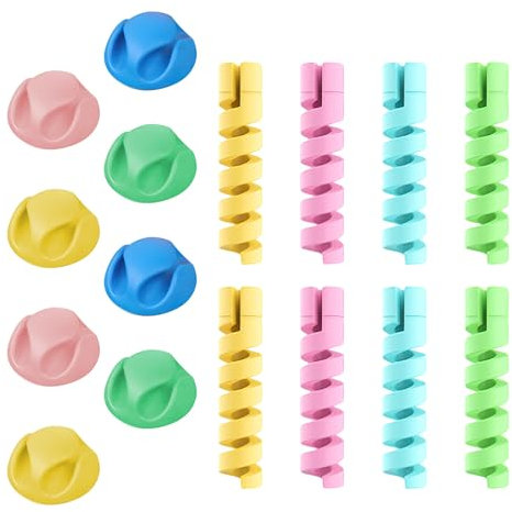 UR OFFERS 16 Pcs Cable Protector & Cable Holder Set - Multicolor Silicone Cord Organizer, Wire Holder Clips for iPhone, USB, Type-C, Desktop, PC, Laptop, Home Office, TV, and Car
