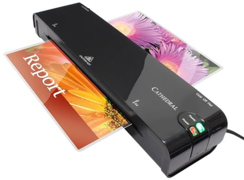 Black A4 Laminator with Jam Release - Mains Powered Paper & Card Laminating Machine for Home, Office, Business - Protect Documents, Posters, Images, Projects - H6.5 x W42 x D10cm