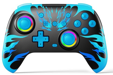 Reddening Wireless Controller für Switch/OLED/PC/Adroid/iOS, 800mAh Batterien Pro Controller Wireless Gamepad mit Blaue Flamme Design mit Hall Joystick/RGB/Turbo/Vibration/Programmierbare Taste