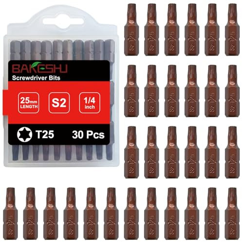 BAKESHU T25 Bit x 30Stück, Torx Bit T25 1/4 Sechskant-Antrieb (Länge: 25mm)