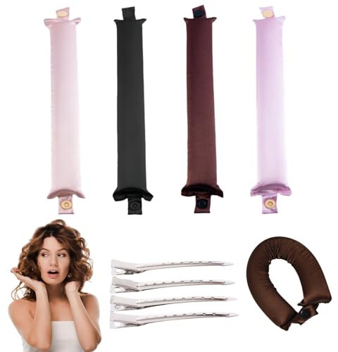 Ymoryiyi 4er-Set Verstärkte Lockenwickler über Nacht mit 4cm Durchmesser - Heatless Curls Band für Overnight Blowout, Haken-Design für mittellanges/langes Haar (Farbmischung-4er Set, L)