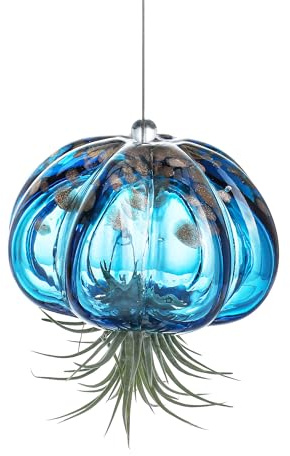 Luftpflanzentopf zum Aufhängen in Form einer geblasenen Qualle aus Glas, süßer blauer Quallen Luftpflanzenhalter, Geschenke für Frauenzimmer, Garten, Hochzeitsfeier Dekoration (ohne Pflanzen)
