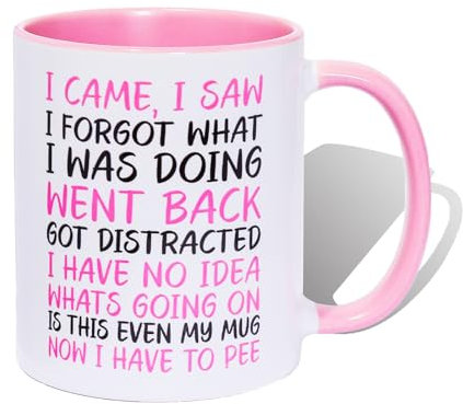 I Came I Saw I Forgot Coffee Mug,Funny Birthday Christmas Gifts Mug,Coffee Mugs for Mum and Dad, Anniversary Couple Gift,Funny Quotes Coffee Mug (Pink)
