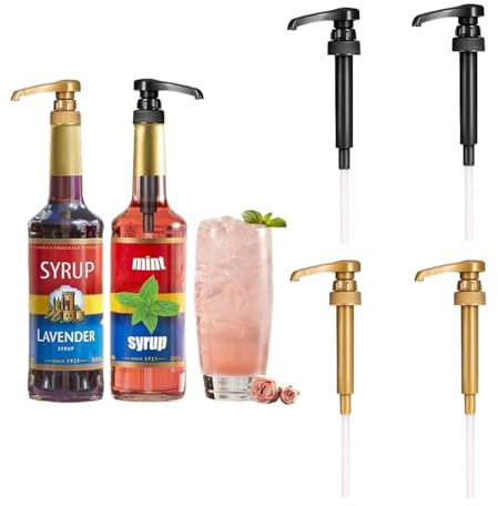 FENQURO 4 Pièces Pompe à Sirop à Café, pompe sirop, Coffee Syrup Pump Distributeur Sirop Pompe pour Café Maison Bouteille de Sirop à Café, Étanches, Convient à la Plupart des Bouteilles de Sirop