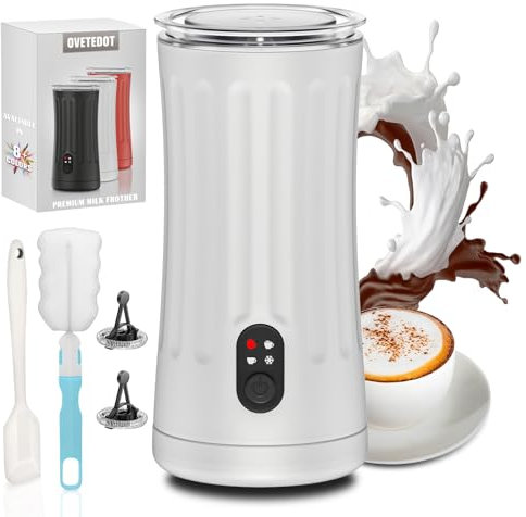 Ovetedot Milchaufschäumer, 4-in-1 Milchaufschäumer Elektrischer für Heißen und Kalten Milchschaum, Automatische Abschaltung Kaffee Aufschäumer für Latte, Macchiato, Cappuccino(Weiß)