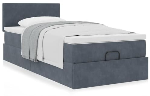 IKAYAA Boxspringbett 90x200 mit Matratze und Bettkasten Boxspringbett mit Stauraum Polsterbett 90x200 mit stauraum Bettgestell mit Lattenrost-Dunkelgrau-90 x 200 cm