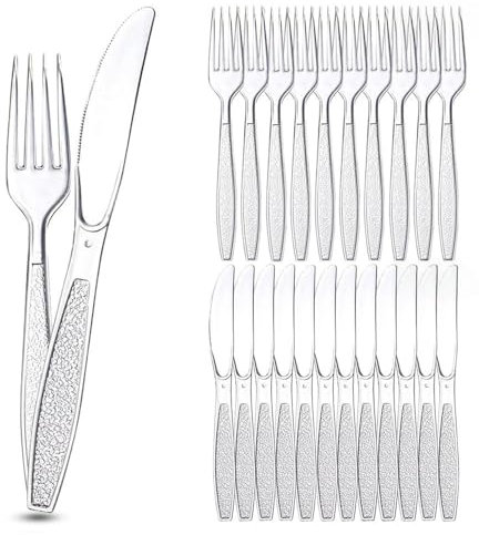 Coztie Plastikbesteck, 200 Stück Party Besteck Plastik, 100 Plastik Messer 100 Plastikgabeln Party Besteck Wiederverwendbar für Familie Partys Geburtstagsfeiern Hochzeiten