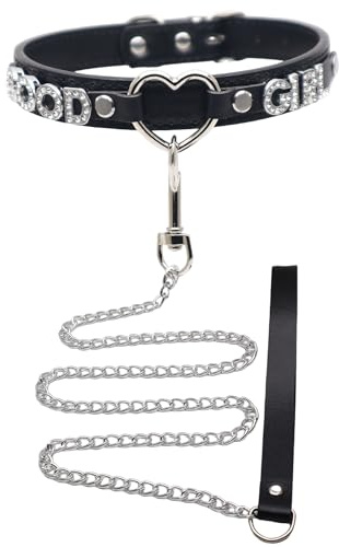 ZJFHTD Bling Letters Gothic Choker Halskette mit Leine Ring Kette Set verstellbar Unisex Körperschmuck Herzform Kreis Ring Punk Lederhalsband für Damen Herren