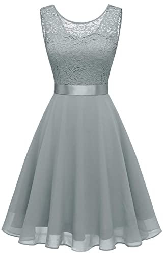Robe Dentelle Femme sans Manches, Robe De Bal Femme Col Rond Aille Haute Swing Élégant Et Charmant Mode Couleur Unie Classiques Comfortable Fluide Slim Tous Les Jours Simple Mi-Longue Dress