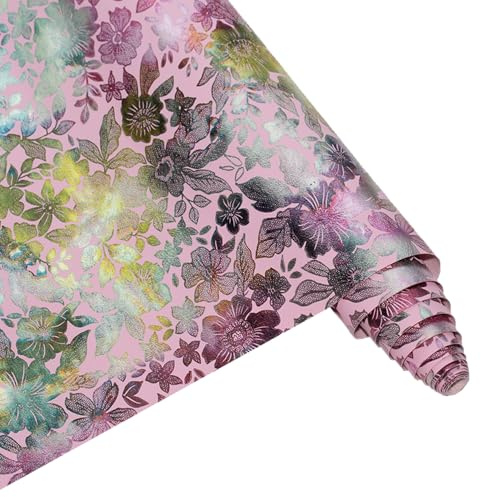 Kunstleder Stoff Rolle 41 x 137 cm - Bastelglänzendes Blumenmuster aus Synthetischem Leder für Schleifenohrringe, Handtaschen, Geldbörsen (Rosa)