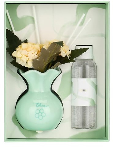 THUN Confezione regalo mini diffusore con fiori, blu, stoneware, Collezione Bomboniera, 100 ml, 5,9 x 5,9 x 10,9 cm