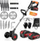 Decespugliatore a Batteria Tagliabordi Elettrico con 2 21V 2.0Ah Batterie e 3 Tipi Lame Taglia Erba da Giardino Elettrico Testata Regolabile e Maniglia Telescopica Tagliaerba Senza Fili per Giardino