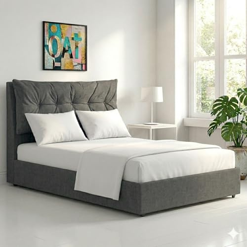 OAT Home Prestbury Ottoman Storage Bed Frame Pillow Headboard Design Charcoal Grey/Natural - Double/King Size (Charcoal Grey, Double)