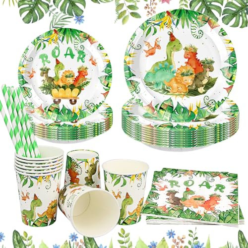 60 Tovaglia Dinosauro Compleanno Bimbo Kit Anniversaire Tracteur Assiette Enfant carta Set di Stoviglie da Dino Decorazione per Feste di Dinosauro per 10 Ospiti Decorazioni Set da Tavola a Tema Dino