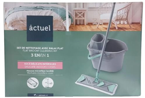 Flat Mop Set for Wet Cleaning with Bucket and Replacement Cover