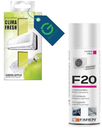 G GRIMALDI F20 Kit Igienizzante Pulizia Sanificazione Climatizzatore Casa Clima Auto A/C Aria Condizionata Azione Pulente a base alcolica, Contro Batteri Filtro Motore (1, GREEN APPLE)