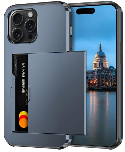 Coolden for iPhone 15 Pro Case with Card Holder Wallet Cover Navy | Armor Shockproof Heavy Duty Protective Cases, Hard Back Soft TPU Bumper, Card Slot Wallet Cover for iPhone 15 Pro Phone Case