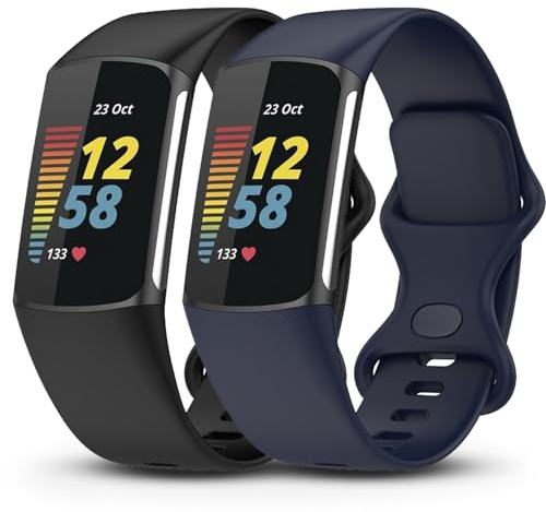 Garmcool Silikon Armbands Kompatibel mit Fitbit Charge 6/Charge 5 Armband | Verstellbares Schnalle,Sportarmbänder,Einfache Montage,Ersatzarmband,für Damen Herren,L/S