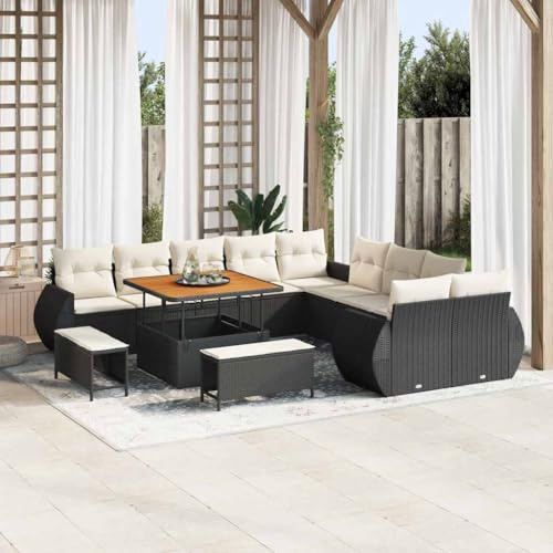 Frdhee Gartenmöbel Lounge Eckbankgruppe,Garten-Sofa-Set 13 pcs Schwarz und Creme 100 x 100 x 71 cm,Eckbankgruppe für Innen und Außen
