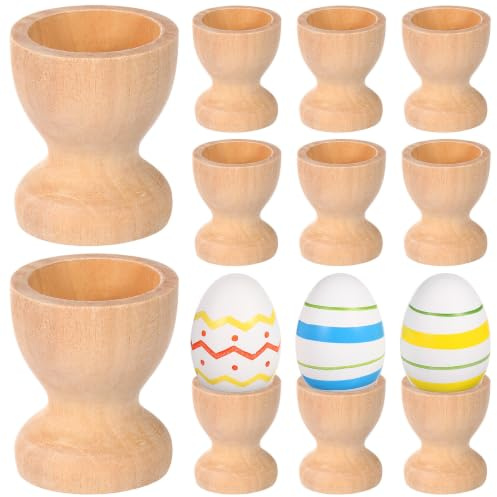 Angoily 15pcs Wooden Egg Tray DIY Easter Egg Holder Creative Wine Glass Shaped Cups Smooth Surface Storage for Decorating and Breakfast