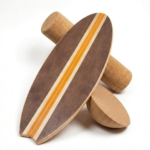 Balance Board 78 cm aus Ahornholz, Surf Design, 3-in-1 Trainingsset