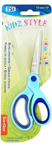 TSI Schülerschere mit Ergonomischem Griff, Länge 15 cm, Spitz, Farbe Blau, Edelstahl, für Rechtshänder, Art.Nr. 41717