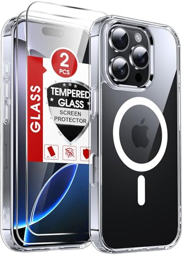 LeYi Cover Magnetica per iPhone 16 Pro Max con Vetro Temperato(Trasparente) | Custodia [Compatibile con MagSafe] Protezione Fotocamera TPU Bumper Antiurto Protettiva Originale Case per 16ProMAX