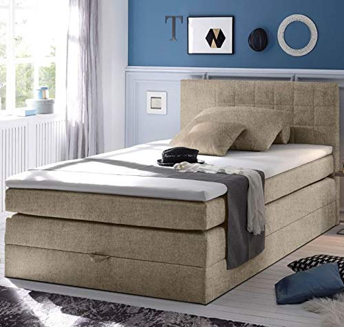 Froschkönig24 Hawaii Boxspringbett 140x200cm Bett Einzelbett Komfortbett Sand, Ausführung:Variante 2