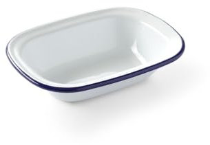 HENDI Piatto rettangolare, in acciaio smaltato bianco, con bordo blu, vassoio, fontana, teglia da forno, per campeggio, escursioni e picnic, 175x130x(H)40mm