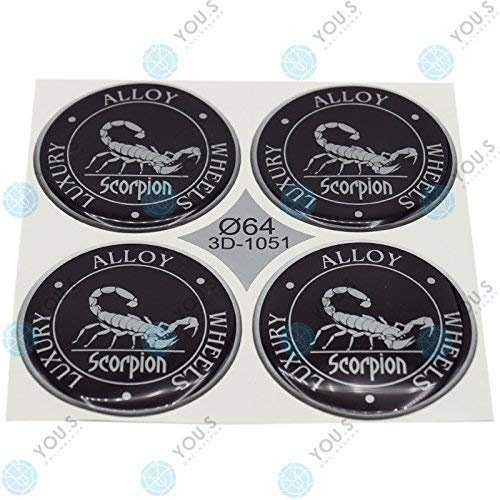 4 x YOU.S Nabenkappen Silikon Aufkleber 64,0 mm - Scorpion Emblem silber schwarz selbstklebend