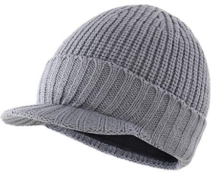 Magracy Herren Winter Knit Visor Hat Outdoor Dicke Schirmmütze Beanie Mütze Gr. Einheitsgröße, hellgrau