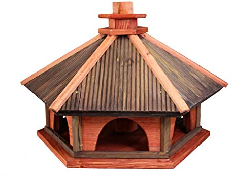 Maison et mangeoire pour Oiseaux en Bois avec Pied – Nichoir extérieur Fait Main, résistant aux intempéries – Idéal pour Jardin, terrasse ou Balcon – Fabriqué dans l’UE (L, Rouge brunâtre)