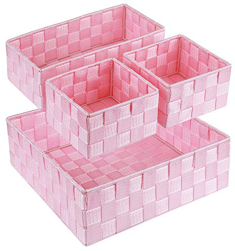 Posprica Lot de 4 paniers de rangement tissés pour l'organisation, petits paniers, paniers cubiques pour tiroir, placard, étagère, commode, roses