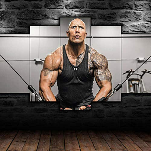 hgjfg Bilder Rock Dwayne Johnson Fitness Wandbild 150x80cm Leinwandbild 5 TLG Kunstdruck modern Wandbilder XXL Wanddekoration Design Wandkunst 5 Stücke Leinwand Wohnzimmer Dekoration