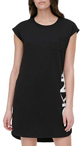 DKNY Women's Cap Sleeve Logo T-shirt Dress, Black, S