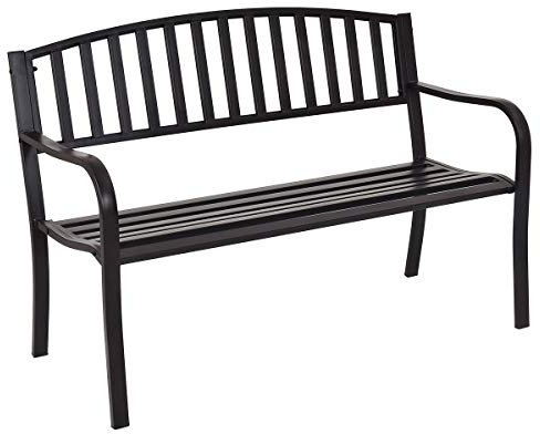 GOPLUS Gartenbank Metall, 2-3 Personen Sitzbank Outdoor, Parkbank Antik, Terrassenbank mit Rücklehne und Armlehne, Sitzbank Garten Balkon Terrassen (Schwarz, 240kg Tragkraft)