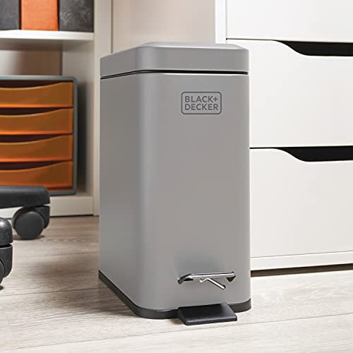 BLACK+DECKER BXBN00013E 5L Grey Pedal Bin with Soft Close Lid, Stainless Steel, 30cm x 14cm x 29cm