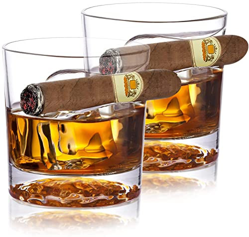 Chouggo Set di 2 bicchieri da whisky per sigaro – Design unico con fondo a sfera di ghiaccio – Set di 2 bicchieri da whisky vecchio stile, ottimo regalo per papà da figlia, figlio, moglie
