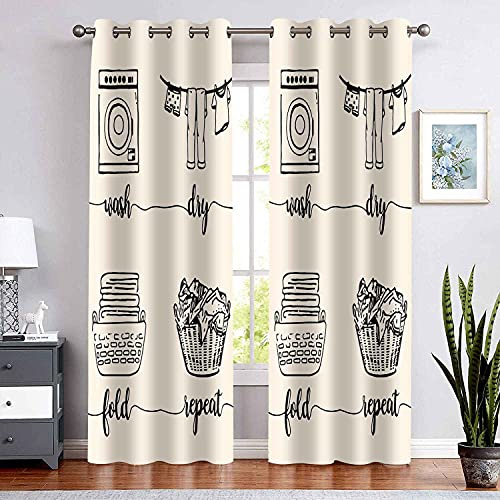 BSPPTI Vorhang, zum Trocknen falten, wiederholter Druck, Schriftart, Raumverdunkelung, thermisch isoliert, Verdunklungsösen für Wohnzimmer, Esszimmer, Schlafzimmer, 107 x 213 cm, 2 Paneele, CLLSSP803