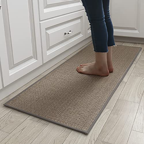Tapis Cuisine Devant Evier Lavable Antidérapant en Caoutchouc, Jute Lin, Gris, 44 x 120cm