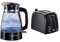 Russell Hobbs Glass Classic Hervidor De Agua Eléctrico - 2400 W, 1,7 Litros + Textures Plus Tostadora - 2 Ranuras Cortas Y Anchas, Para 2 Rebanadas, Plástico Con Detalles Acero Inoxidable