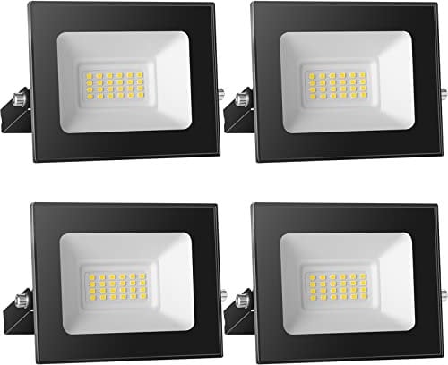 loyal Lot de 4 Projecteur LED 20W 2000LM Super Lumineux Spot LEDs Extérieur, 6000K Blanc Froid Éclairage de Sécurité D'extérieur, IP65 Imperméable Lumière de Sécurité Pour Terrasse Jardin Garage Cour