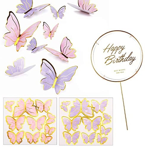 IOPYKKOA20 Stück Schmetterlinge kuchen deko,dreidimensional schmetterlinge deko torte Cupcake Topper tortendeko geburtstag mädchen geburtstagsfeier dekoration(Rosa & Lila)