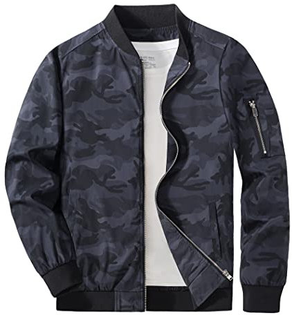 KEFITEVD Blouson pour homme - Coupe-vent, style militaire décontracté avec plusieurs poches, camouflage noir, L