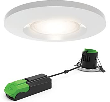 4lite Fire-Rated Indoor Downlight (Matt White) IP65 Rated Dimmable Spotlight Supplied with a 2700k - 6500k 670lm Smart GU10 Bulb - 4L1/2005-4yr Guarantee