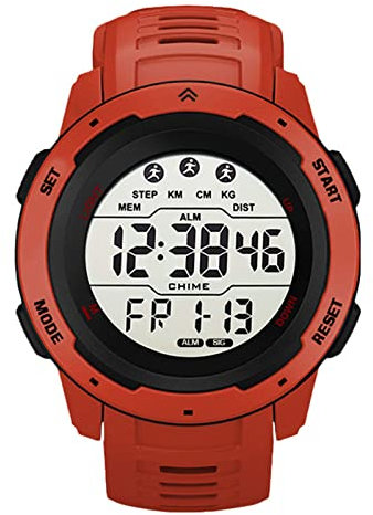 Alomejor Digitale Sportuhr Multifunktionale wasserdichte Leuchtende Timing-Sport-Laufuhr für Herren(Rot)